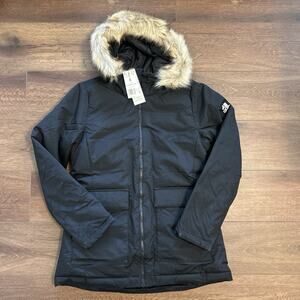Women's Adidas Faux Fur Hooded Parka Insulated Waterproof Warm Black Small New
